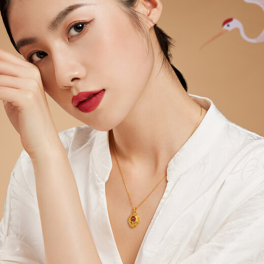 六福珠宝福满传家系列足金镜中花鎏彩工艺黄金项链套链 计价 A01TBGN0009 7.43克(含工费1256元)