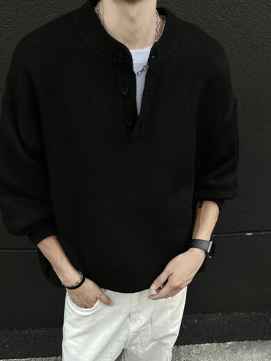 Yingtang American retro Henry collar sweater men's autumn and winter new lazy style sweater top loose outer floral gray M recommended 90-100Jin Jin equals 0.5 kg