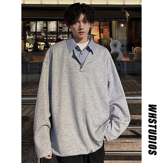 Camiseta de manga corta de la solapa de la camisa retro de OEMG para hombres de la marca de moda masculina de dos piezas Camiseta versátil de dos piezas DSA058-1-T288 GRIS XL [sugerido 135-150Jin [Jin iguala 0.5 kg]]]