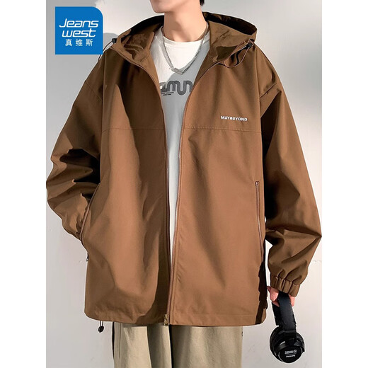 Jeanswest hooded jacket men's spring and autumn new trendy brand versatile outer wear long-sleeved tops men's loose casual jacket black L