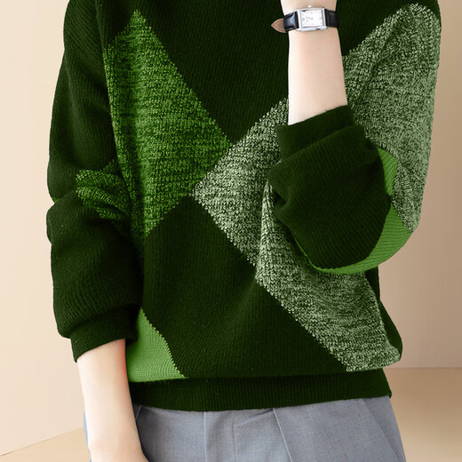 Difelige European and American temperament contrasting lazy style sweater for women 2024 new winter loose warm sweater picture color 2XL
