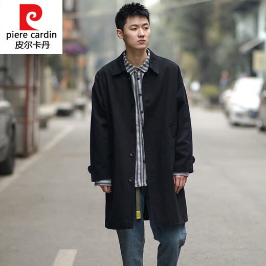 皮尔卡丹（pierre cardin）针织春季日系复古纯色工装中长款风衣男青年宽松休闲翻领大衣外套 卡其色 M 170