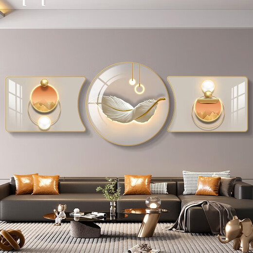 
Chengzi's living room decoration painting modern simple sofa background wall hanging painting Nordic high-end atmospheric feather mural triplet wall painting JD15268 60*40/60*60/60*40 Handmade diamond inlaid painting pvc black edge