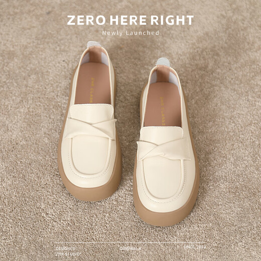 ZHR loafers for women, classic commuter style thick-soled single shoes, women's comfortable and versatile mother's leather shoes BT90 beige 37