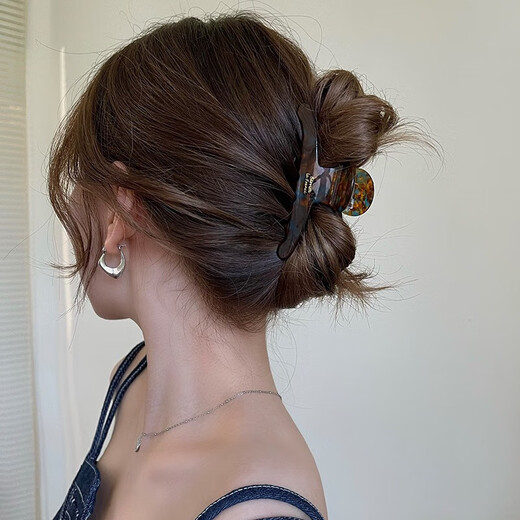 Danqin elegant retro hairpin temperament grabber female hairpin back of the head French shark clip new high-end acetic acid hair accessories smudged blue brown 11.5 cm