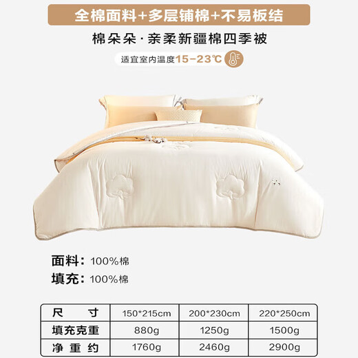 Luolai Home Textiles 100% cotton natural Xinjiang cotton quilt Pure cotton four-season quilt Net weight 4.8 Jin [Jin equals 0.5 kg] 200*230cm