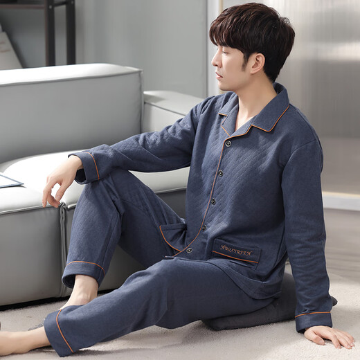
Yu Zhaolin men's warm pajamas men's three-layer cotton plus velvet thickened autumn and winter teenager male students' home clothing set [902 models] XL [Suggested weight 120-140 Jin [Jin equals 0.5 kg]]