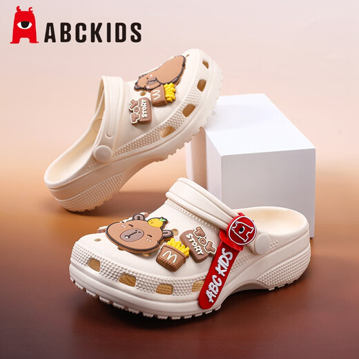 ABC Kinder Kinderschuhe Summer Männer und Mädchen Sandalen weiche Sohle-Loch-Schuhe Kapibala Beach Schuhe 8597 Beige 30-31