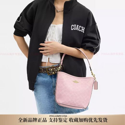 Entren City Bucket 17 Logotipo de metal lienzo recubierto Backet Bag Shoulse Bolse Small Women's Color Basic Pack (bolsa + bolsa de polvo)