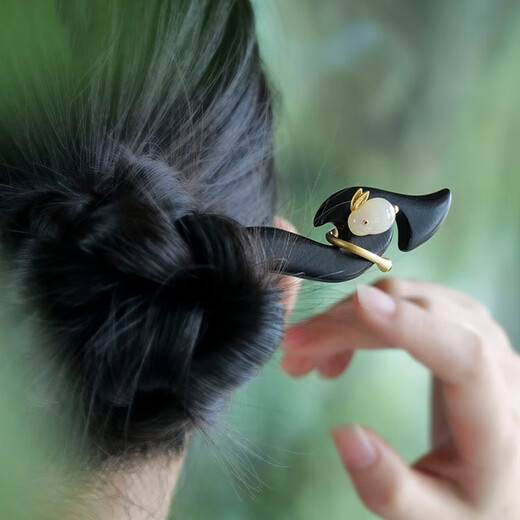 AIF Black Sandalwood Hetian Jade Rabbit Hairpin Women's Ancient Style Hairpin Hair Accessory Valentine's Day Birthday Gift for Girlfriend and Wife Black Sandalwood Jade Rabbit Hairpin