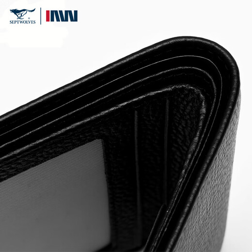 Seven Wolf Wallet Herrenkopfschicht Kuhlattenjugend Ultra dünn neuer kurzes, weiches Leder Trendy Wallet Clip Multi-Card vertikaler Ticket-Clip Herrenschwarz-Brieftasche