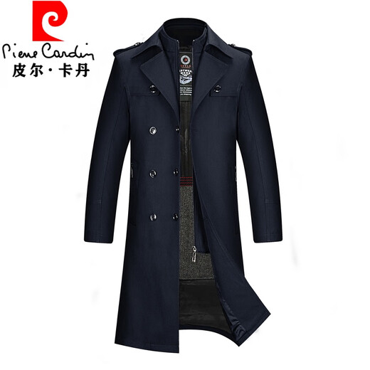 Pierre Cardin autumn and winter new style young and middle-aged long over-the-knee removable liner windbreaker men's suit collar business casual high-end jacket black 3XL