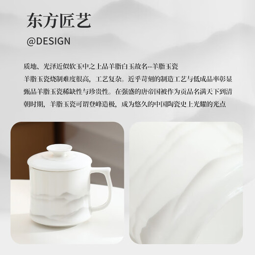 Shangyanfang mutton-fat jade porcelain tea cup home office mug with lid Dehua white porcelain water cup ceramic personal use 3mocai-free office cup