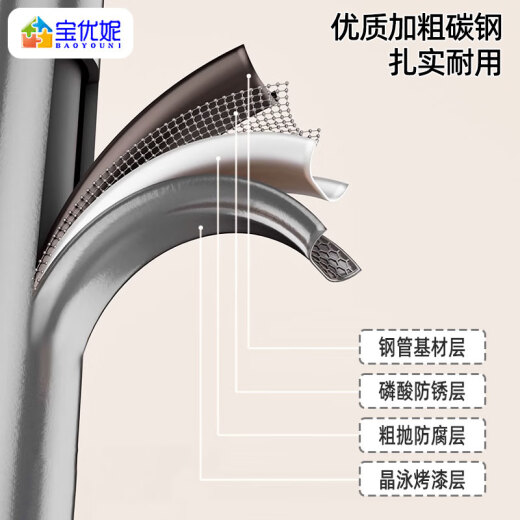 
Baoyouni clothes rack floor-standing clothes rack folding rotary towel rack with windproof ring carbon steel clothes drying rack baby diapers rack silver gray 9227-7GY new model