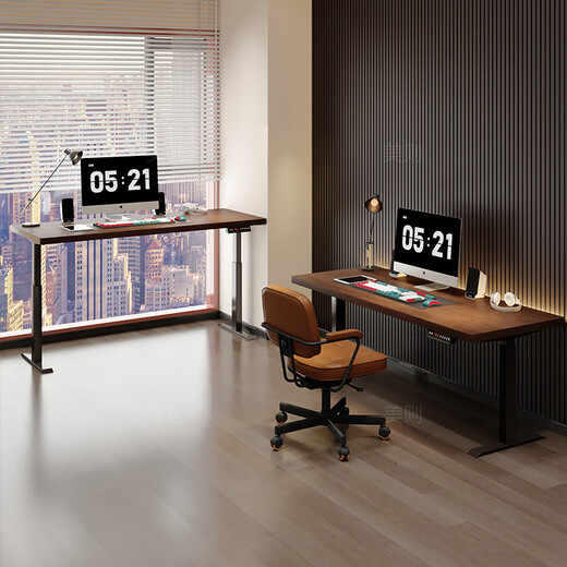 Meize walnut color solid wood electric lifting table home work table balcony double work table 2 meters long computer table (with male steak plug) pine table 220*60*4.5cm