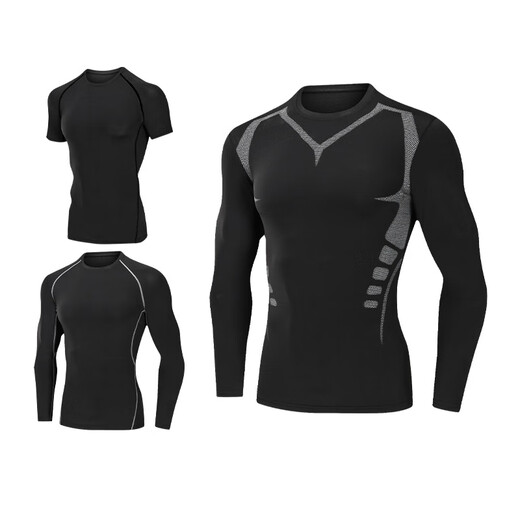 NIUKAILE running quick-drying long-sleeved T-shirt men's spring and summer basketball training fitness morning running sports cycling mountaineering clothes top pure black long-sleeved M recommended height 160-165CM