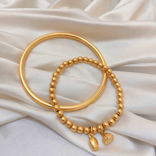 Zhongchi ancient gold inheritance bracelet, two generations of joy, lotus pod bracelet, simulated engagement and wedding, fake three gold hardware stage props, No. 54 bracelet + bracelet two-piece set (simple decoration)