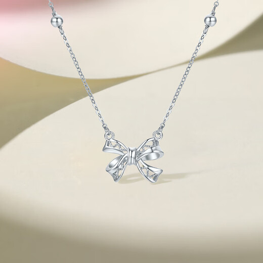 Saturday Fortune (ZLF) pt950 platinum necklace for women, fashionable shiny bow chain pendant for girlfriend 40+5cm-3.07g