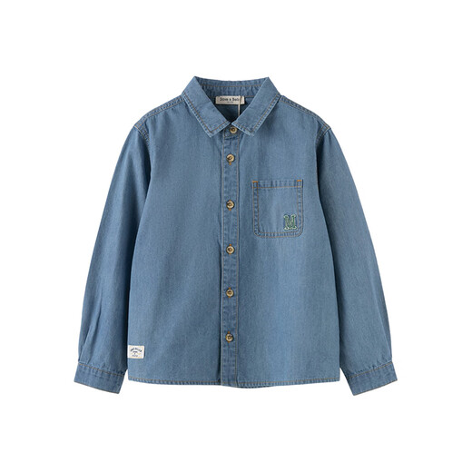 DAVE&BELLA children's long-sleeved tops boys' denim shirts medium and large children's clothes spring new children's clothing little boy's shirt denim blue ready stock 110 cm (recommended height 100-110cm)