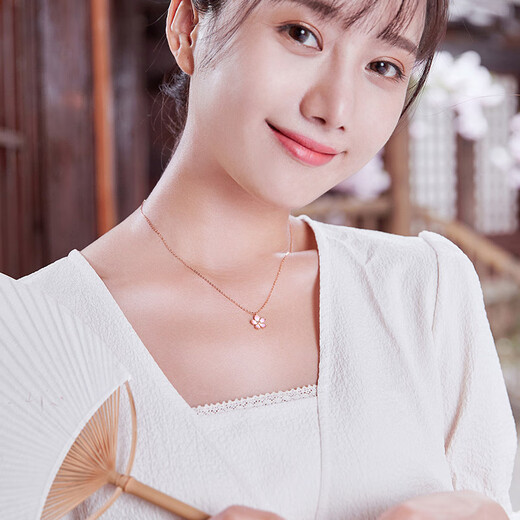 Saturday blessing 18K gold necklace female cherry blossom drunk necklace birthday gift KIHH066834 about 40+5cm