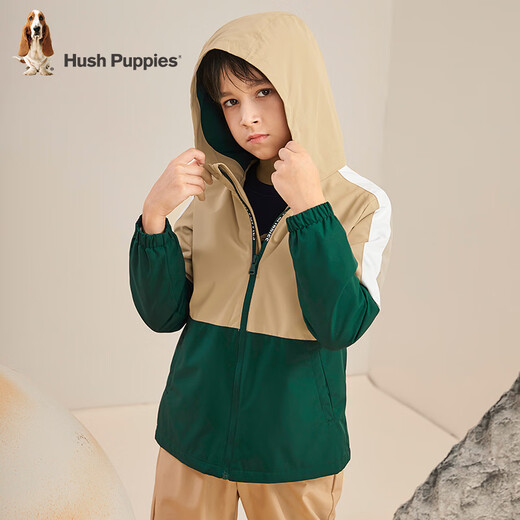 
Hush Puppies children's clothing children's windbreaker for men and children's autumn new style for men and women's autumn fashion contrasting splicing windbreaker warm khaki 150 cm