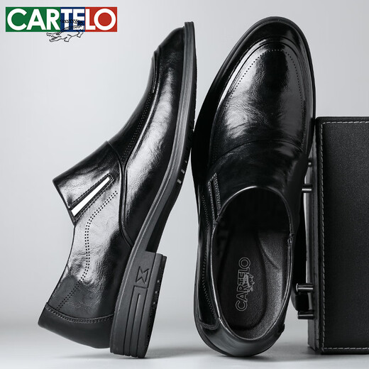 CARTELO British business men's leather shoes breathable cowhide men's shoes casual leather shoes men's slip-on loafers 9832 black 42