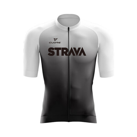 FOX TIGERSTRAVA gradient summer short-sleeved cycling suit men's breathable quick-drying road bicycle professional cycling suit STRAVA short-sleeved cycling suit white gradient 2XL
