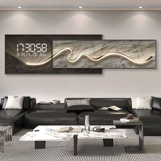 Picture brew modern simple clock wall clock living room decoration painting perpetual calendar electronic clock sofa mural high-end clock hanging painting ZP3884+ZP3885 [LED digital display] bottom 160*60+ face 160*50 (total 2.4 meters)