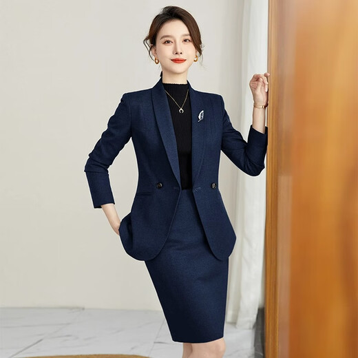 ROMON suit suit slim and fashionable high-end autumn and winter gold store shopping guide suit women's formal jacket professional work clothes navy blue suit jacket + pants S