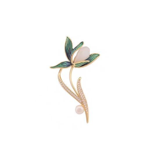 QUAMER gold store elegant classical white magnolia brooch high-end women's luxury natural pearl accessories clothes flag gold