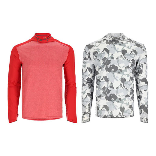 SIMMS美国钓鱼服夏季UPF50冰丝防晒衣速干透气长袖带帽T恤海钓服 23款 13658 红色 M