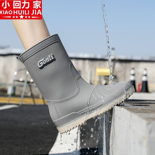 小回力家雨鞋女款日系时尚冬季加一体绒中筒雨靴外穿成人套鞋胶鞋工作水鞋 540中筒米白【不加棉】 标准码 38