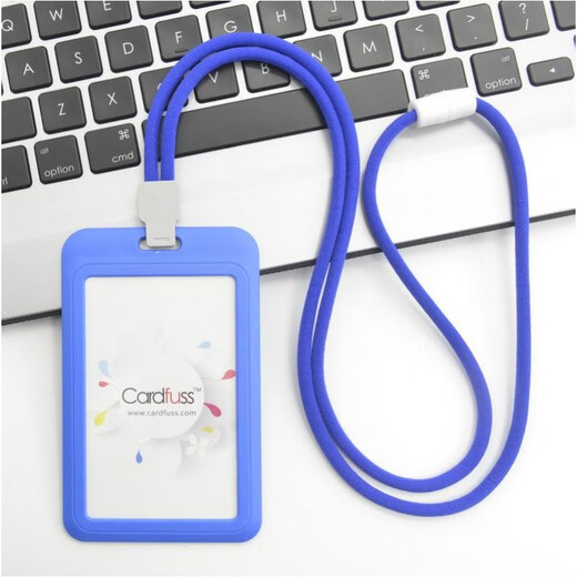 Fashionable round rope lanyard tag employee card bus card work card work card campus card card with student bus C5 gray and blue vertical version + 9734 sky blue round rope