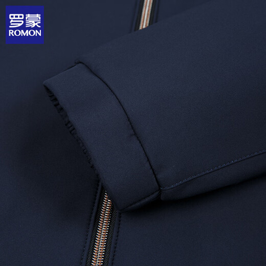 ROMON jacket men's stand-up collar autumn and winter new middle-aged executive cotton and velvet men's jacket men's dad tops navy blue cotton XL (180) (recommended weight 135-150Jin Jin equals 0.5 kg)