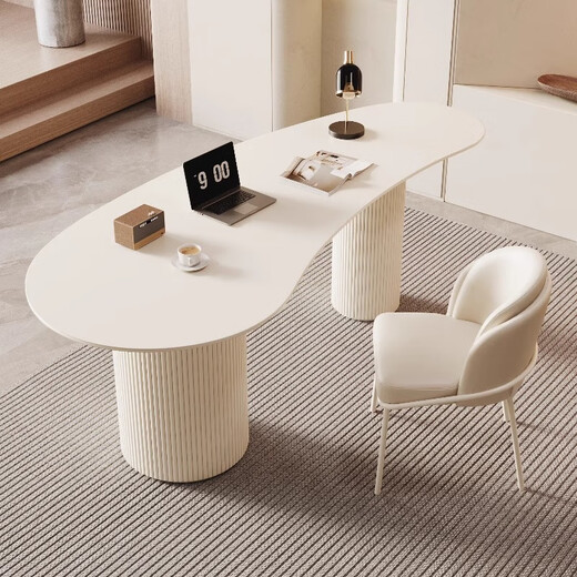 Xisizhe Medical Beauty Consultation Desk for Reception and Negotiation Beauty Salon Desk Home Modern Simple Internet Celebrity Light Luxurious Slate Desk Single Table Off-White Legs 120/60/75CM Pure White