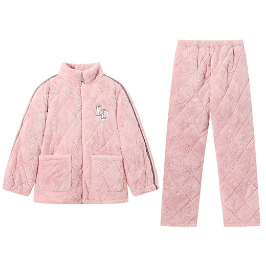 Dalli couple pajamas winter coral velvet three-layer quilted thickened warm flannel sandwich casual home wear set for women T8237113-011-pink women L