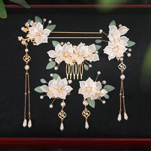 Peerless Love Camellia Hanfu Headdress Tassel Step Shake Hairpin Ancient Style Super Fairy Hair Crown Complete Set of Women's Ancient Costume Hairpin Hairpin Hair Accessories