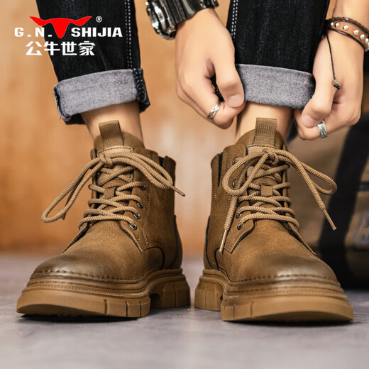 Bull Family Martin Boots Men's British Style British Spring y Autumn Retro Retro Old High-Top gruesas Botas Botas de trabajo para hombres Brown 42