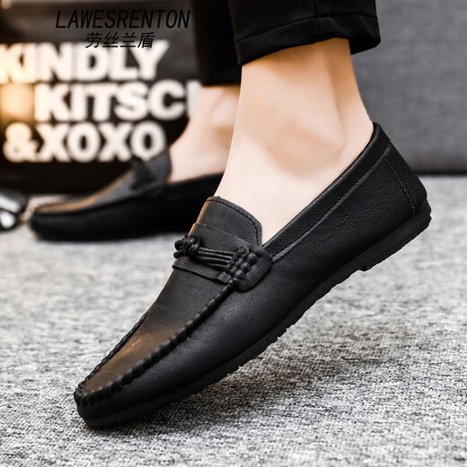 
LAWESRENTON brand Doudou shoes men's 2025 new summer casual leather shoes soft sole middle-aged dad shoes odor-proof versatile men's shoes D826 black 39 small