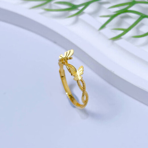 Zhiyu Yunxiang 999 solid gold butterfly gold ring for women, hollow hemp pattern open ring, love butterfly ring for Valentine's Day, gold approx. 2.3g, more gram weight, refund less