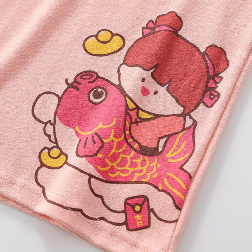 Red bean children's pure cotton autumn clothes and autumn pants suit men and women medium and large children autumn and winter low round neck thermal underwear Class A cotton sweater cover H4M1048 deep powder 150
