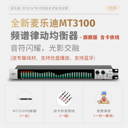 Melody MT3100 digital spectrum analyzer equalizer, professional 31-band EQ adjustment, intelligent noise reduction audio processor, audiophile-grade home stage performance KTV peripheral equipment, MT3100 flagship spectrum analyzer (including XLR male and bus)