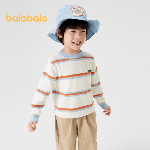 
Balabala [Official Authentic] Children's Clothing Baby Sweater Boys Sweater Autumn Clothing Pull-Up Bottoming Shirt Cotton Embroidery Fashionable White and Blue Tone 00418 130 cm