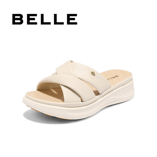 
Belle thick-soled casual slippers, juren leather home slippers, A9T1DBT4 beige 36