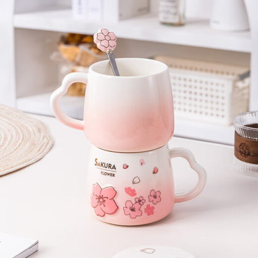 Bethes mug ceramic cup drinking cup coffee cup cherry blossom embossed tea cup with lid office home water cup