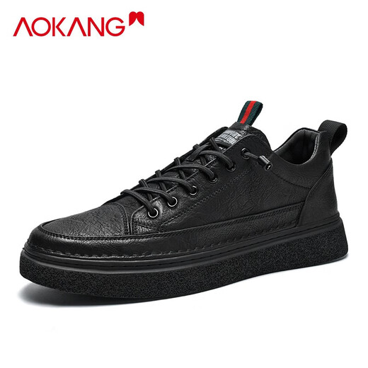 Aokang shoes men's 2025 new winter business casual genuine leather shoes men's comfortable British style thick sole sneakers men's shoes black 40