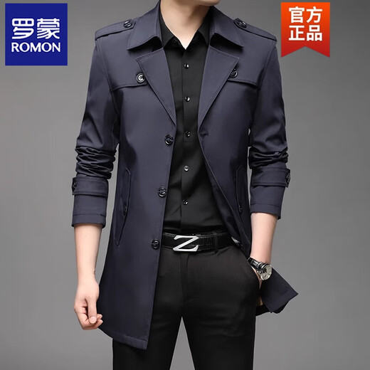 ROMON spring, autumn and winter men's windbreaker mid-length 2026 iron-free casual jacket solid color business men's jacket trendy top 808 black 2XL 180