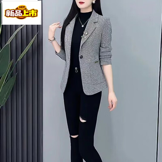 Chudiao Houndstooth Small Suit Jacket Women 2025 New Spring and Autumn Korean Style Casual Douyin Suit Top Brown Color Houndstooth Brooch Randomly Send 4XL Recommended 135-150Jin Jin is equal to 0.5 kg