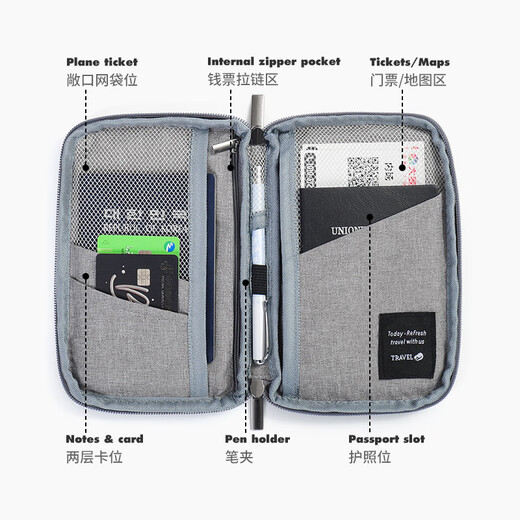 Okohong Passport Passport Bag Bag Color Air Bolet Certificado Organizando Bolsa de Bolsa de Hombres y Mujeres Gris