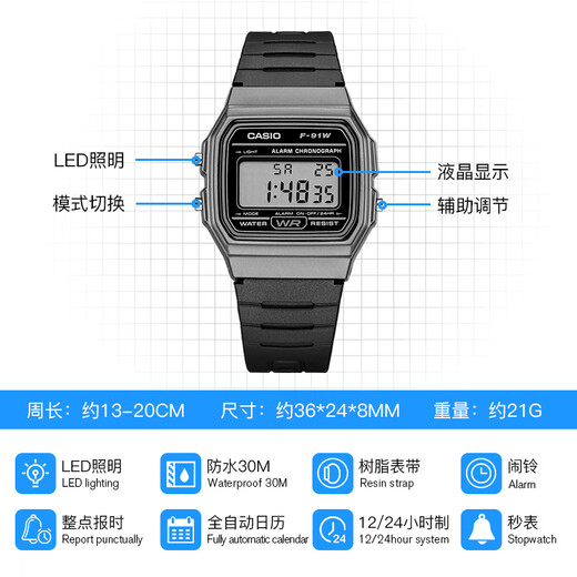 Casio watch men's retro small square big winner same style student sports simple waterproof watch F-91WM-1B (main recommendation)